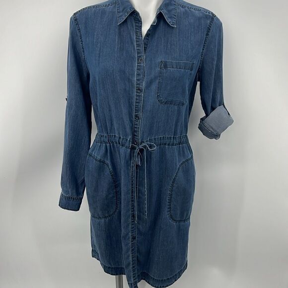 Athleta chambray long sleeve button up dress size small - Picture 4 of 10